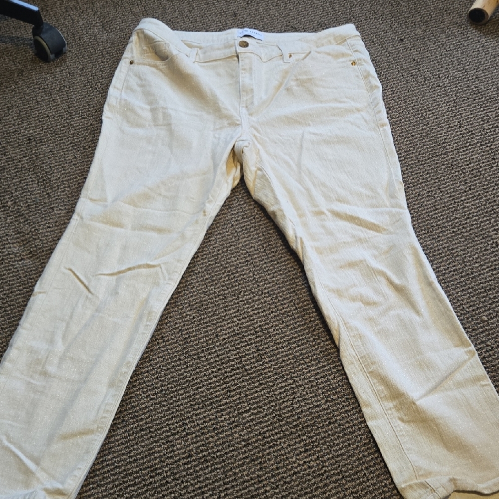 Lane Bryant Gold Glitter Mid-rise Straight Leg White Denim Jeans Plus Cotton